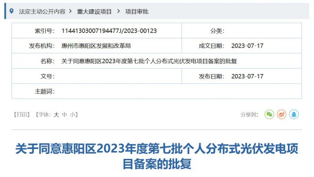 廣東惠州：同意182.23千瓦個人分布式光伏項目備案
